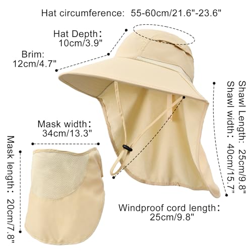 Image of Sun Hats for Men Women Detachable Face Cover Wide Brim Fishing Hats with Neck Flap UPF 50+ Outdoor Safari Hats