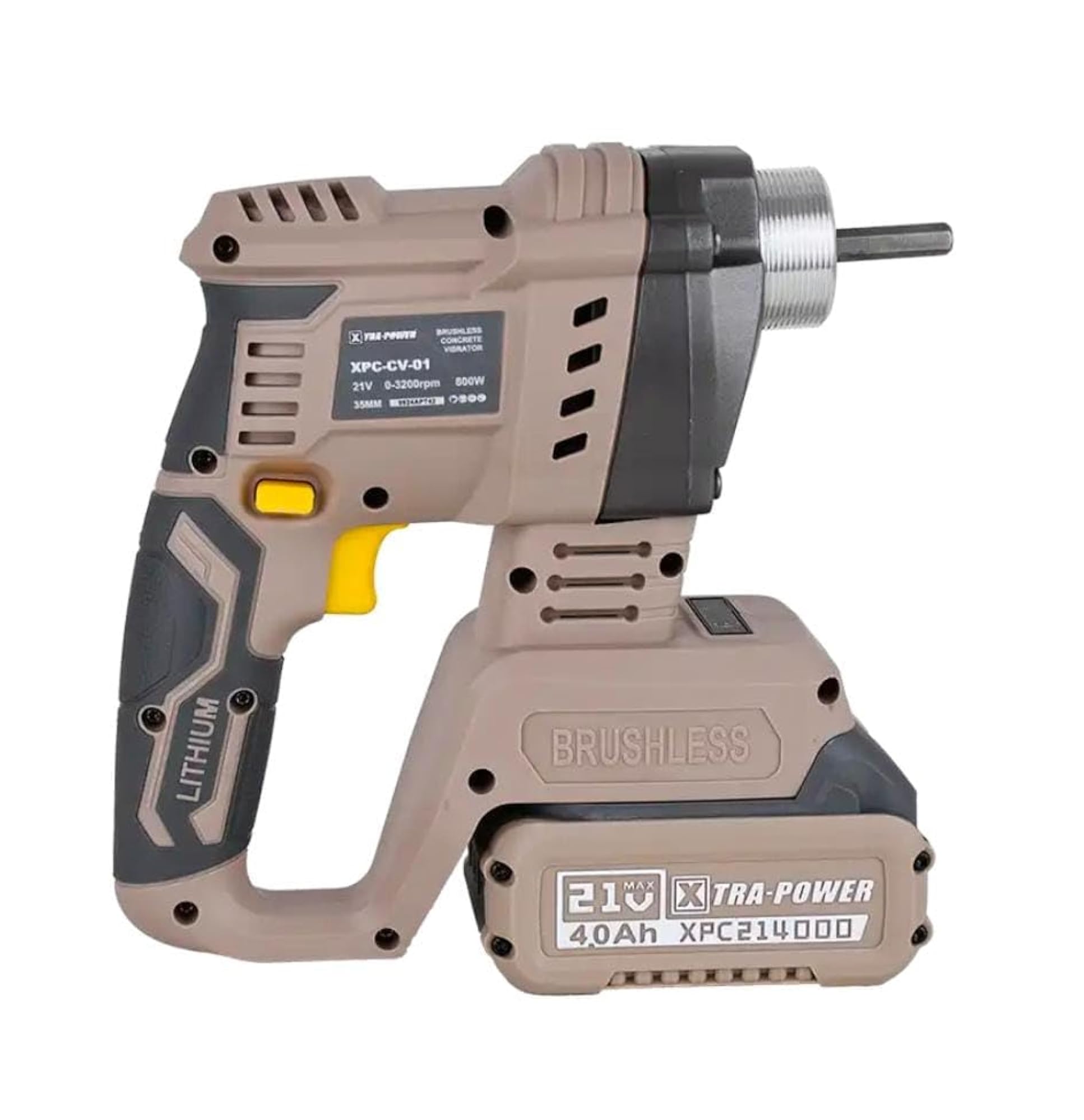 Cordless Concrete Vibrator, 21V Li-Ion, 3200 RPM