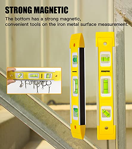 Rongpro 9 Inch Torpedo Level, Magnetic Box Level With 45°/90°/180° Bubbles, Shock Resistant Bubble Level Tool For Measuring #TOP4