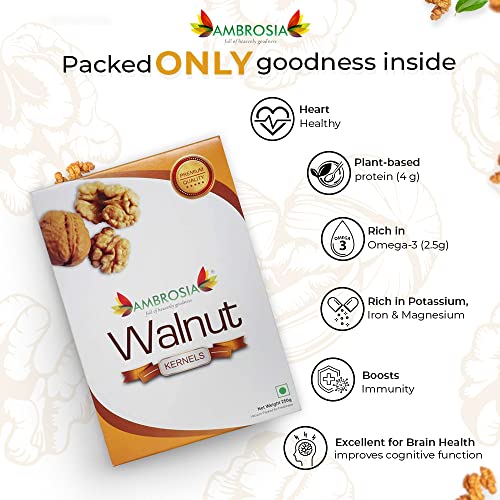 Image of Ambrosia Premium Kashmiri Walnut Kernels (Akhrot Giri) 250g | Extra Light Halves | New Crop | Premium Shelled Walnuts | Healthy Dry Fruits
