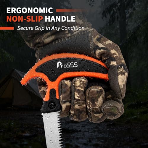 ProSSS Hunting Bone Saw with Replaceable Blade, 65Mn Hardened Steel 4" Saw for Meat & Bone, Ergonomic Non-Slip Handle with Sheath & Extra Blade for Camping, Hiking, Outdoor Processing