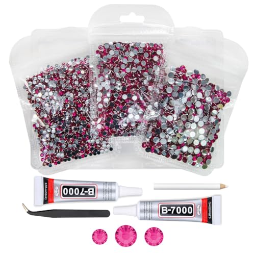 qiipii Rose Red Crystal Resin Rhinestones w B7000 Jewelry Glue for Bedazzling Crafting Dark Hot Pink Flatback Stones 3mm 4mm 5mm Diamonds Crystals Gems for Nails Face Eyes Makeup Tumblers DIY Crafts