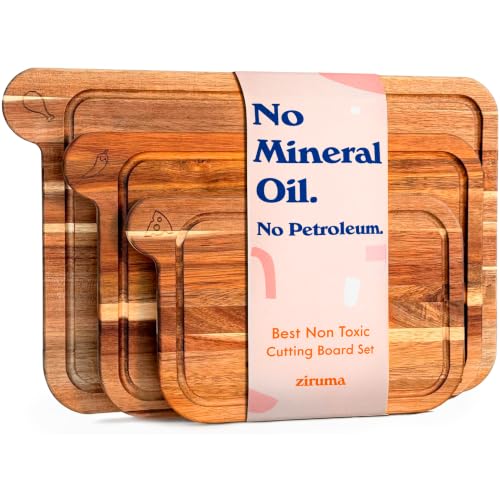 Non Toxic Cutting Boards - Cutting Board Set Free Of Mineral Oil, Made Of Fsc Acacia Wood - Cutting Boards For Kitchen - Includes 3 Chopping Boards. By Ziruma