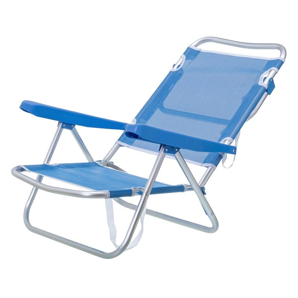 LOLAhome Silla de Playa Baja reclinable 4 Posiciones Convertible en Tumbona Azul de Aluminio y textileno de 61x47x80 cm