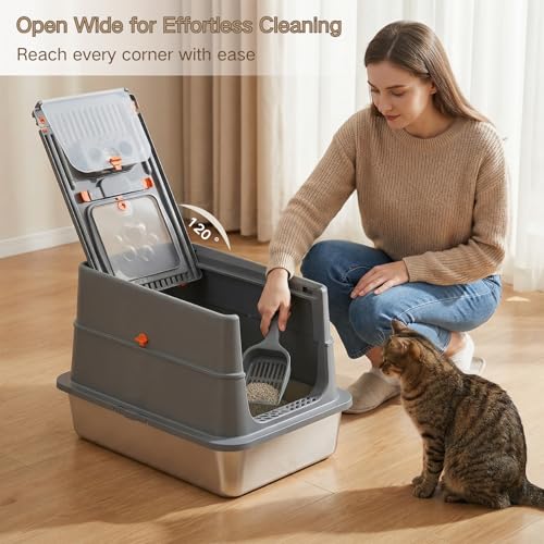 Bac à litière pour chat résistant aux odeurs et fuites en acier inoxydable
