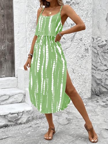 Image of RoseSeek Women's Spaghetti Strap Tie Dye Cami Sun Dress Beach Midi Summer Dresses Resort Wear Vacation Outfits