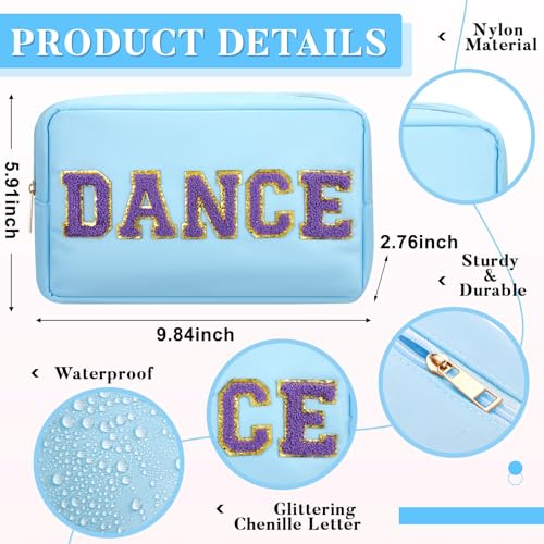 6 Pcs Dance Makeup Bag Cosmetic Bag with Chenille Letter Patches Waterproof Portable Cheerleader Toiletry Zipper Pouch for Girl Women Appreciation (Pastel Colors)4