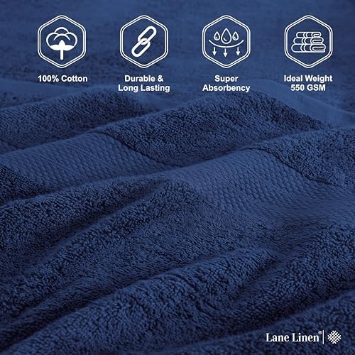 LANE LINEN 100% Durable Cotton Bath Sheets 2 Pack (35"x66") - Fade Resistant, Machine Washable & Highly Absorbent - Hotel Quality, Extra Large Bathroom Bath Towel Sets - Ideal for Family - Navy Blue - Thumbnail 3