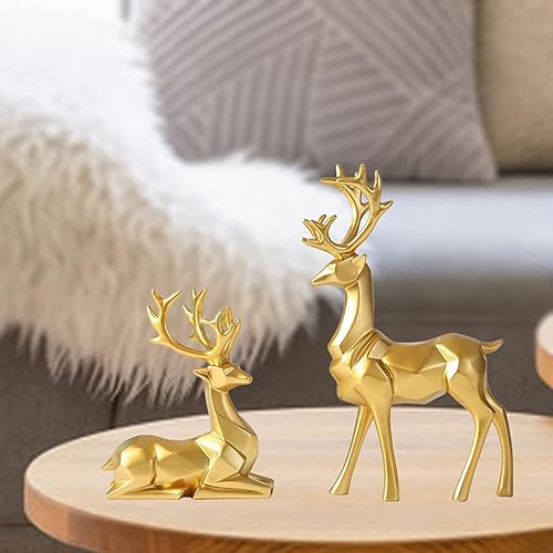 Miniatura 4 de 2 piezas de figuras de reno, estatuilla de ciervo, artesanía de animales, adorno de escritorio para decoración de mesa de fiesta de Navidad, dorado
