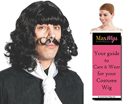 Captain Hook color BLACK - Enigma Wigs Wig and Mustache Set Pan Cpt James Peter Pirate Bundle w/Cap, MaxWigs Costume Wig Care Guide Captain Hook color BLACK - Enigma Wigs Wig and Mustache Set Pan Cpt James Peter Pirate Bundle w/Cap, MaxWigs Costume Wig Care Guide