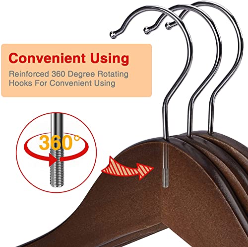 Image of Wooden Hanger Premium Wood with 360 Swivel Hook and Precisely Cut Notches for Dress Clothes, Coats, Jackets, Pants, Shirts, Skirts Hanger (Walnut Hanger, 30)