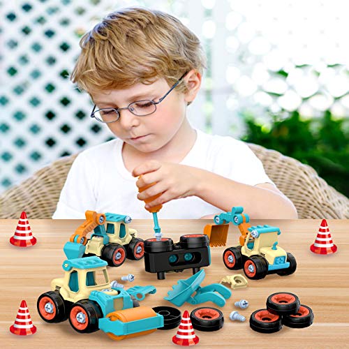 aovowog Bagger Spielzeug ab 3 4 5 Jahren für Jungen,4 in 1 BAU Jungen Spielzeug Sandkasten Sandspielzeug Engineering Bagger Set ,Zerlegen Spielzeug DIY Baufahrzeuge Lernspielzeug für Kinder - Image 8