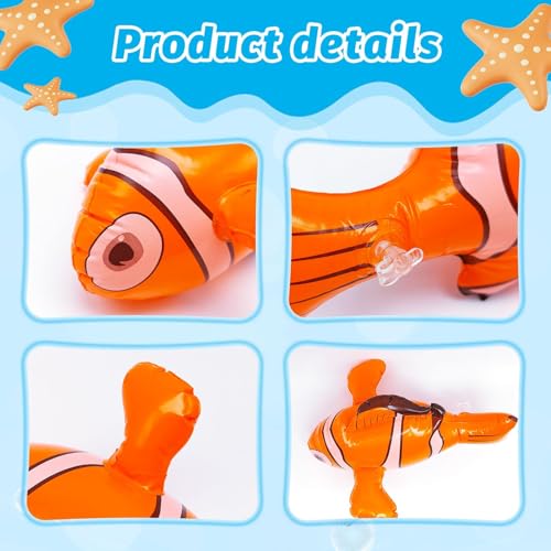 SAIIURV 3 Stück Aufblasbare Clownfische, Aufblasbare Schwimmtier Kinder, Wassertiere Aufblasbar, Aufblasbarer Tropischer Fisch, Schwimmtiere für den Pool Strand Schwimmbad 27CM (3 Stück)