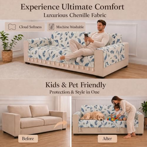 Image of STITCHNEST 'Eden Weaves Collection Series' 2 Seater Sofa Cover| Elegant Woven Fabric, Decorative Tassels, Washable & Durable for Modern Living