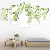 SIGNWIN 5 Panel Canvas Wall Art Modern Art Decorative Elements Fun Illustrations Leaves Multicolor Patterns for Home Decorations Ready to Hang - 60