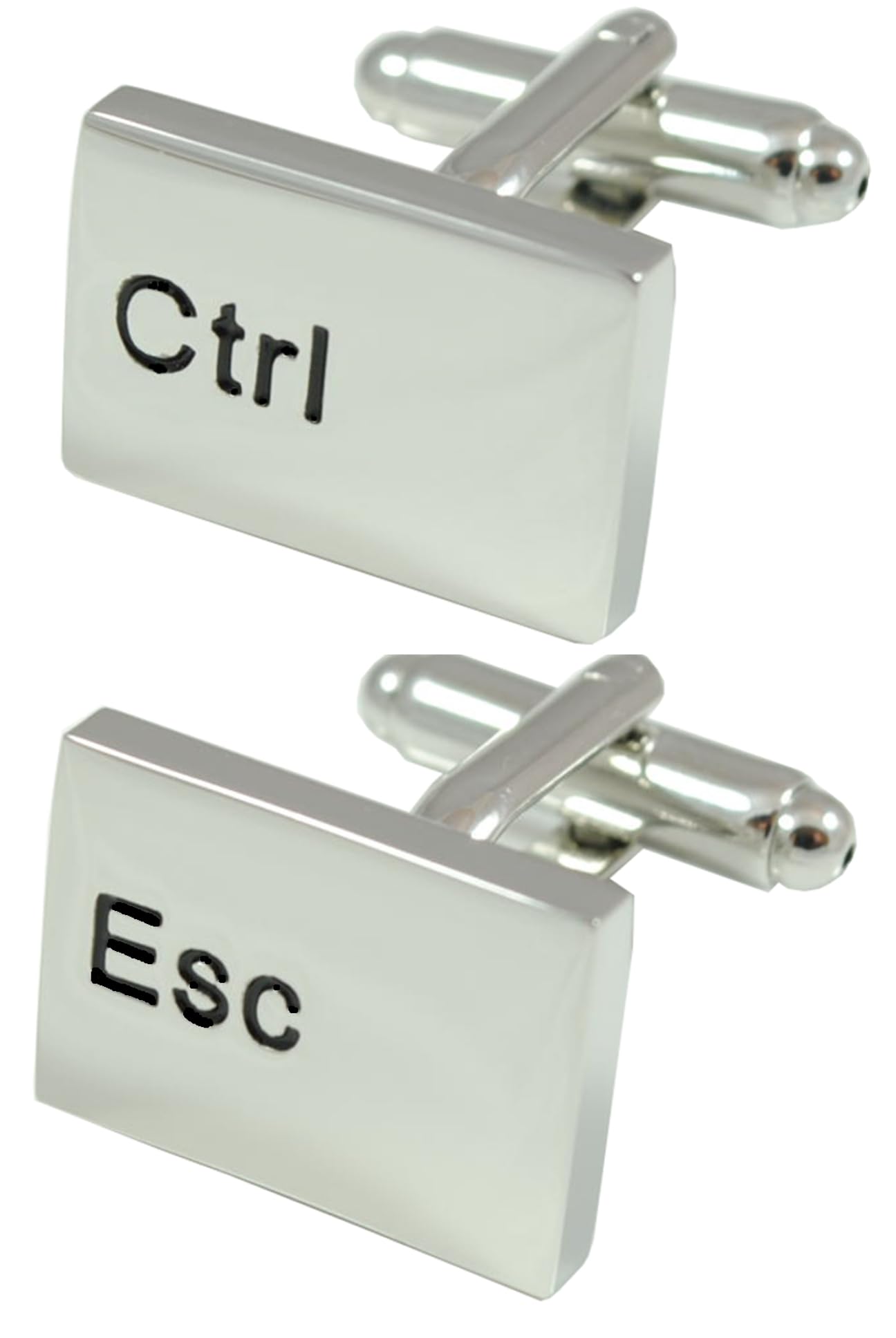 COLLAR AND CUFFS LONDON Gemelos con Caja DE Regalo - Ctrl Esc Teclado De La Computadora - PC - Latón - Color Plata - Informática - Ordenador - Rectángulo Moderno Lisos