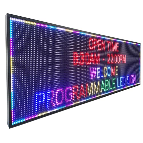 Image of 77 inch x 20 inch Large P10 Outdoor Programmable LED Sign, Full Color Scrolling Message Board, WiFi App Control Digital Signage, IP65 Waterproof High Brightness Electronic Advertising Display for Business, Store, Restaurant, Church