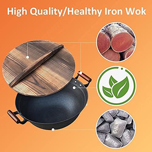 Wok con tapa de madera 11 pulg. hierro fundido miniatura 2