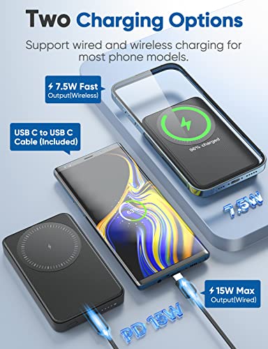 Magnetic Portable Charger - 5000Mah Mag-Safe Battery Pack With Foldable Stand, Mini Mag-Safe Power Bank, 20W Usb-C Battery Pack For Iphone 12/13/14 Series, Wireless Charger For Outdoor Travel - Black #TOP1