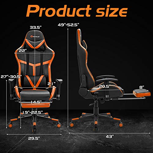 Goplus-Gaming-Chair-Massage-Office-Chair-Computer-Gaming-Racing-Chair-High-Back-PU-Leather-Adjustable-Ergonomic-Reclining-PC-Game-Chair-Rolling-Swivel-Executive-Chair-with-Footrest-Orange Goplus Gaming Chair Massage Office Chair Computer Gaming Racing Chair High Back PU Leather Adjustable Ergonomic Reclining PC Game Chair Rolling Swivel Executive Chair with Footrest Orange