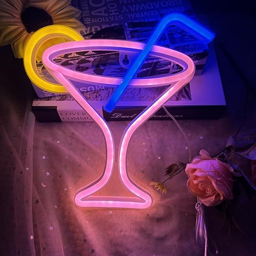 Image of Cocktails Neon Sign for Wall Decor ,Cocktails Happy Hour Neon Sign Man Cave Bar Home Art Neon Light Handmade LED Neon Lights Signs for Bedroom Beer Bar Neon Light Sign Hotel Party Club