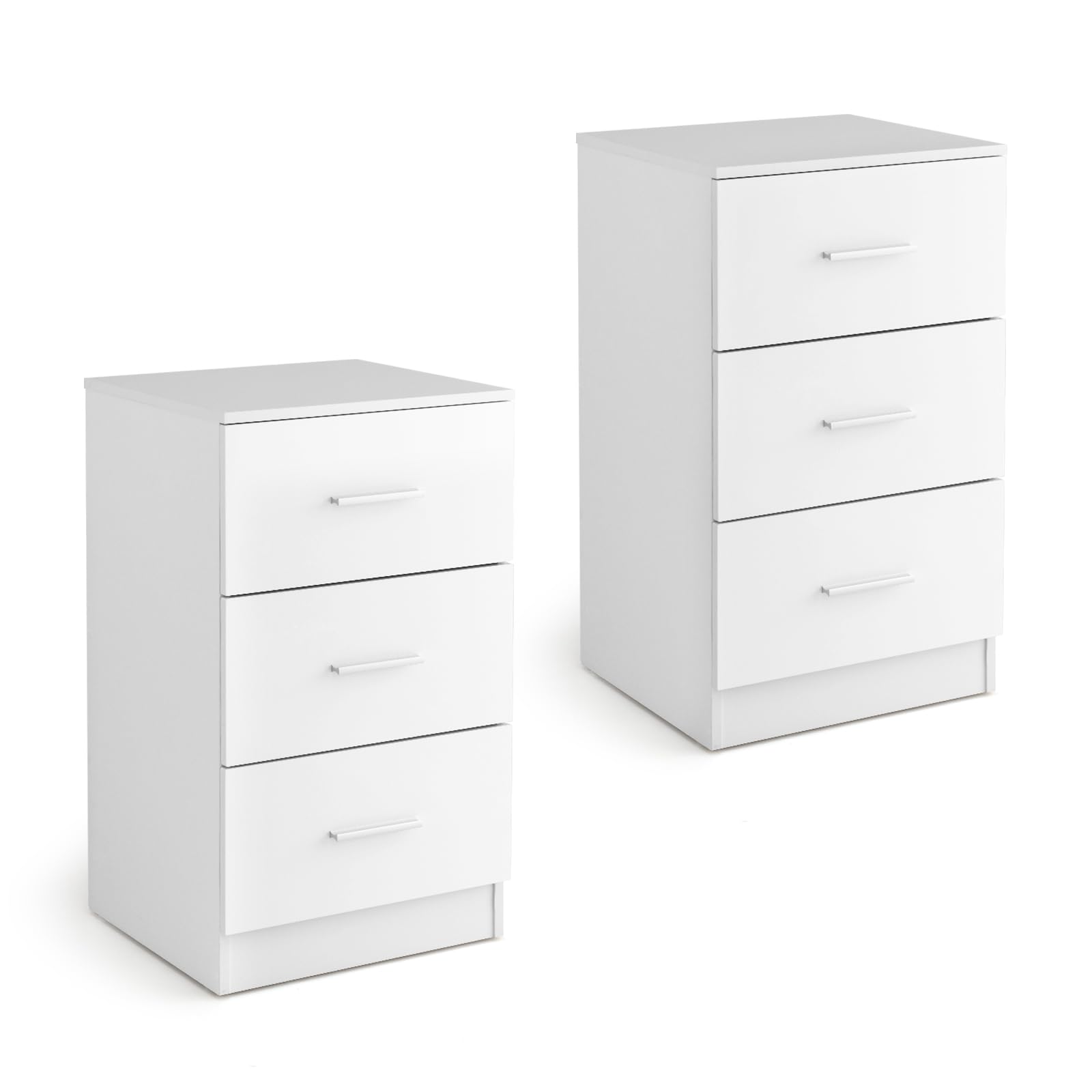 GOPLUS Mesilla de Noche, con 3 Cajones, Mesa Auxiliar para Dormitorio, Salón, Oficina, Mesita de Noche de 67 cm de Alto (Blanco, 2 Piezas)