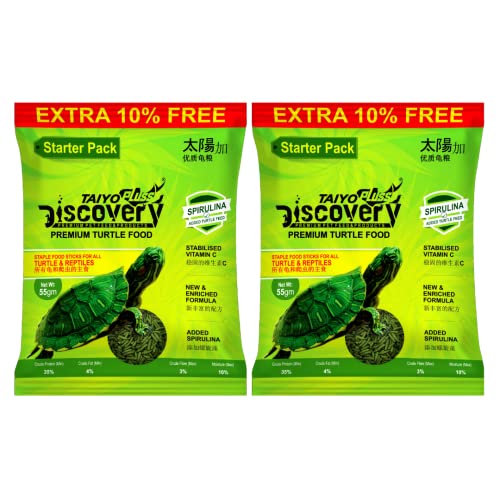Image of Taiyo Pluss Discovery Turtle Food - 55 g (Pack of 2) Starter Pouch (Improved Formula) | Complete Daily Nutrition Sticks with Spirulina & Vitamin C | Supports Shell Strength & Growth
