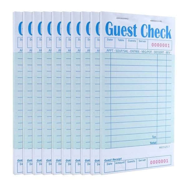 Gäste-Scheckbuch, 10 Stück, Server-Notizblöcke, Kellnerzubehör, Verkabelungspads, Restaurantbedarf, Bestellblöcke, insgesamt 500 Stück
