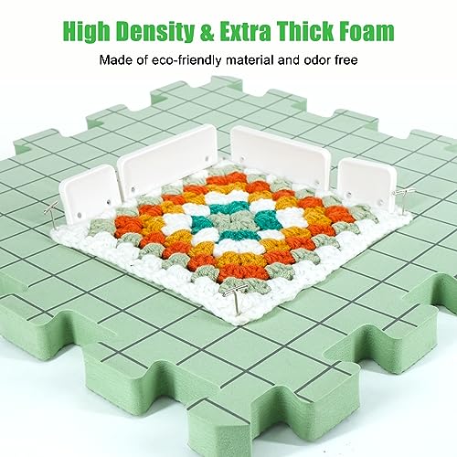 Image of 9 PCS Knitting Mats, 0.75in Thick Blocking Board for Crocheting, 12 in Standard Mats for Wet and Steam Blocking (Green)