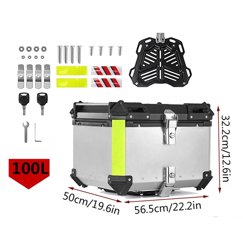 Top Case Universel Coffre De Moto, Aluminium Valise pour Moto avec Serrure De Sécurité 36/45/55/65/80/100L pour Moto Scooter Luggage Quad(Noir,100L)