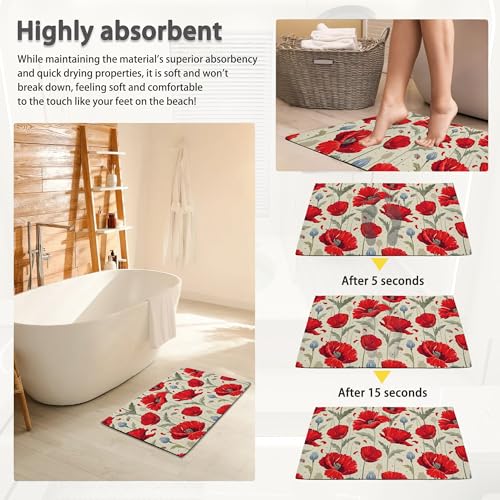 Spunker SPK-DM0415-1730 Door Mat, 17 X 30 Inch Red Poppy Flowers Welcome Doormat Decorative Home Floor Mat thumb #5