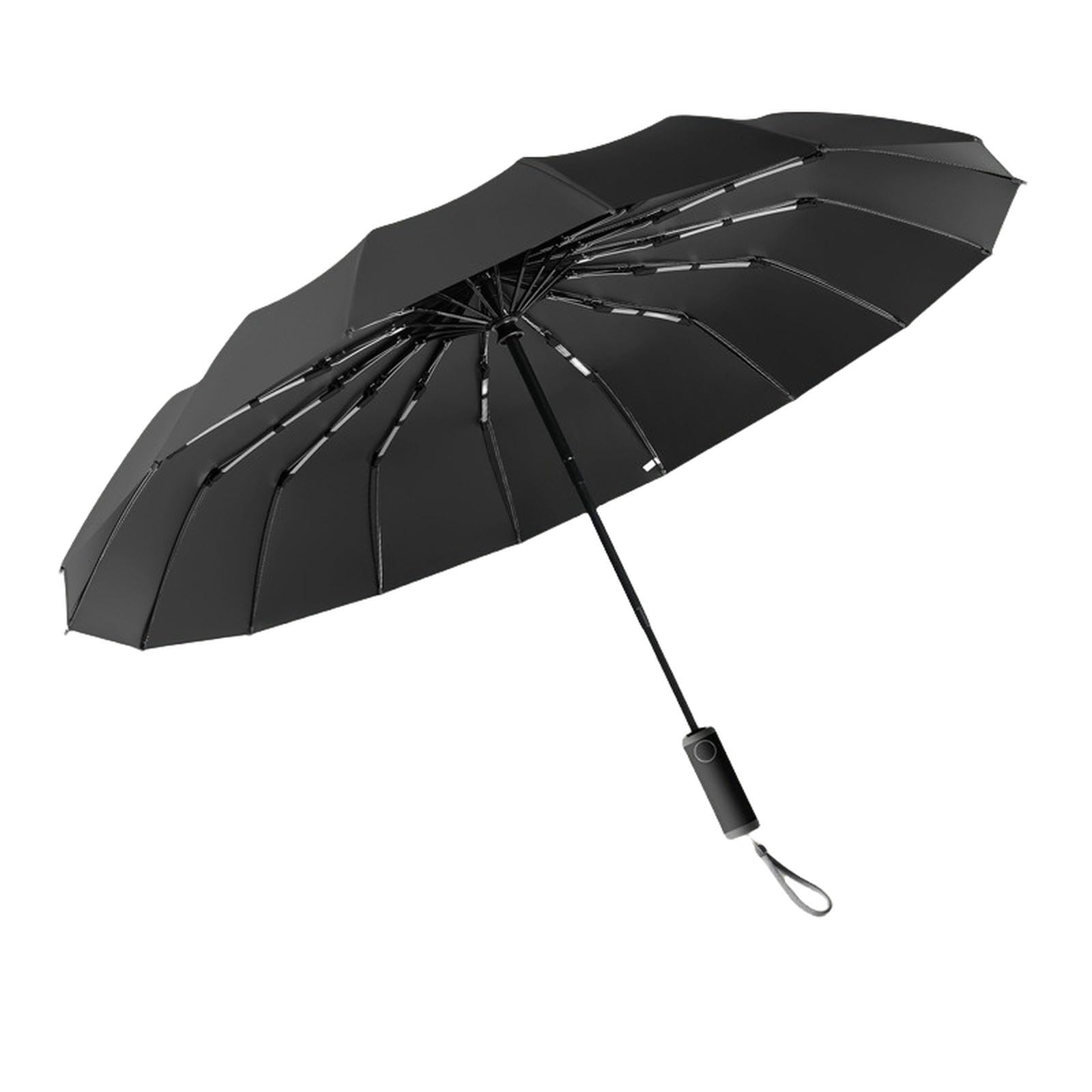 Regenschirm Windproof Starke Kompakte Falten Tragbare, Extra Große Automatische Offene Und Enge, Robuste Dauerhafte Mit 16 Rippen, Uv -Schutz-schwarz