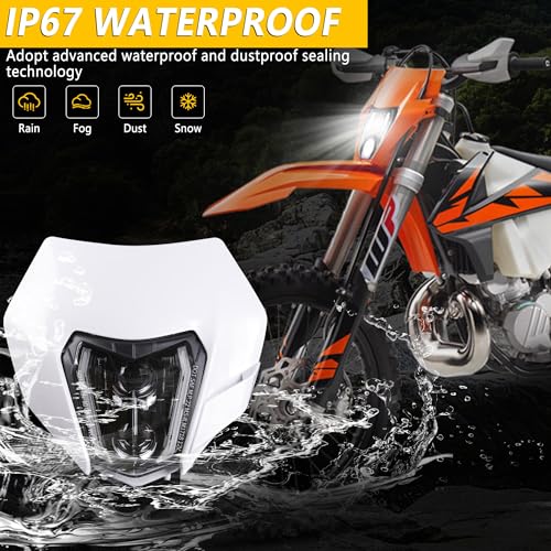 Image of RAMJET4X4 LED Motorcycle Headlight Dirt Bike DRL Headlamp with Bezel Compatible With Motocross Pit Bike Enduro ATV Supermoto 150 250 350 450 500 SX XCW EXC SXF XC SMC R 690
