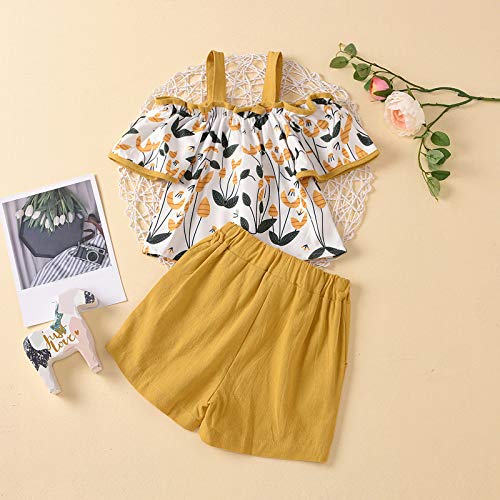 Conjunto infantil infantil com estampa de camiseta e shorts para meninas, Amarelo, 6-7 Anos