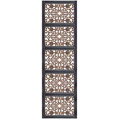 Benzara BM01869 Rectangular Wall Panel with Intricate Floral Carvings, Burnt Black Cover