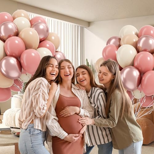 Image of 12inch Dusty Pink Balloons with Nude Ivory White Rose Gold Balloons | Boho, Baby Shower, Birthday, Wedding, Bridal Shower Party Decorations
