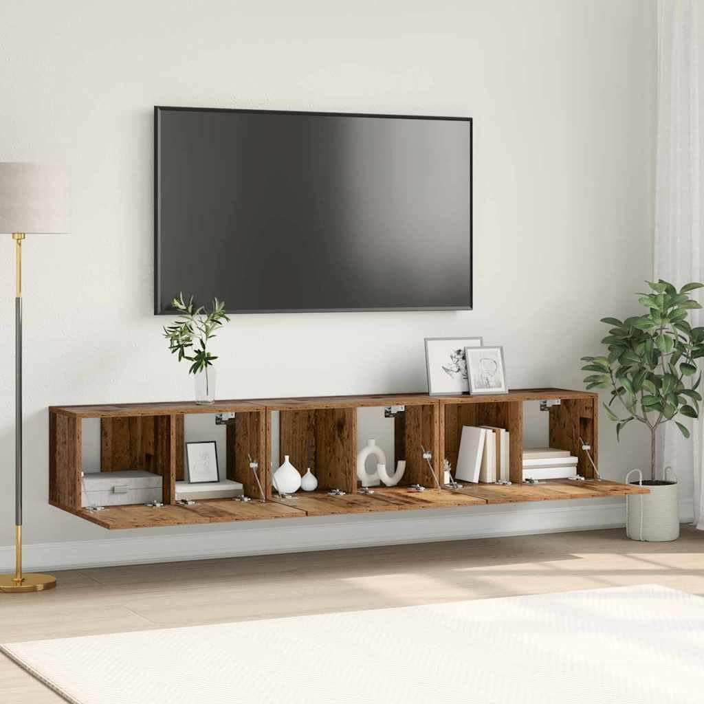 3-Piece Floating TV Cabinet, Engineered Wood, Brown | Includes three 23.6x11.8x11.8 inch units, offering modern wall-mounted storage for living room media devices.