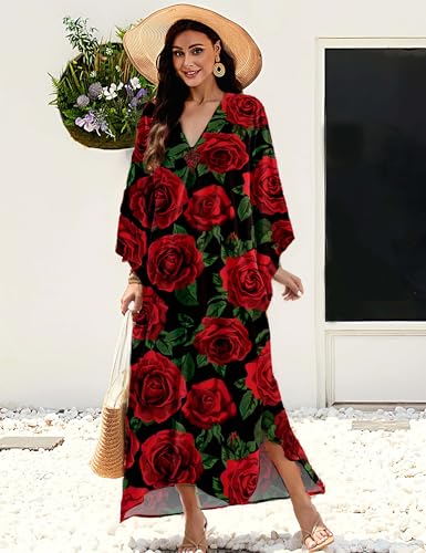 MAKABO Kaftan for Women Dress V Neck Short Sleeve Beach Vacation Bikini Swimsuit Cover Ups Loungewear for Summer3