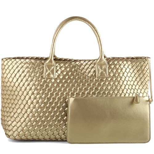 Image of SporGenius Woven Tote Bag Large Vegan Leather Totes Bag, Fashion Handwoven Purses for Women