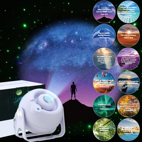 Image of Aurelema Landscape Verses Projector Galaxy Projector Includes 12 Interchangeable Christian Discs Night Light Set Project Religious on Wall or Ceilings for Christian