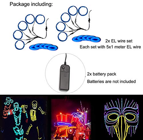Image of MaxLax EL Wire, Portable Neon Lights EL Wire 5 in 1 Meter, Electroluminescent Wire for Halloween Decoration, Christmas Party, Blacklight Run,DIY Decoration (Blue, 2Pack 5 in1M)