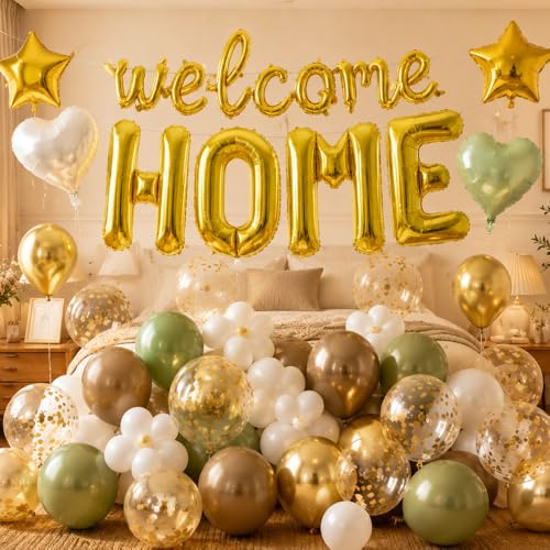 Image of TONIFUL 2 Size Gold Foil WELCOME HOME Balloons Banner Letter Decorations