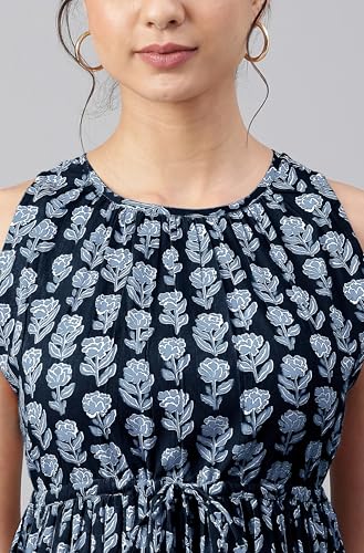 Image of Janasya Women's Cotton Floral Block Print Tiered Western Dress