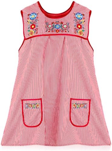 Coume Traditional Mexican Apron Beautiful Flower Embroidery Apron for Women with Pockets Mandiles Para Mujer Mexicanos Mandil(Red,Embroidery)