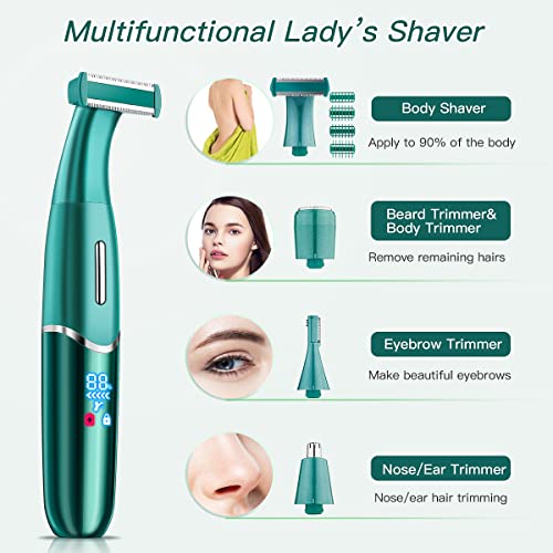 Electric Razor for Women, 4 in 1 Womens Electric Razor, Cordless Protable Body Hair Removal for Eyebrow Face Nose Legs Underarms and Bikini Line, Personal Womens Shaver Set for Wet and Dry