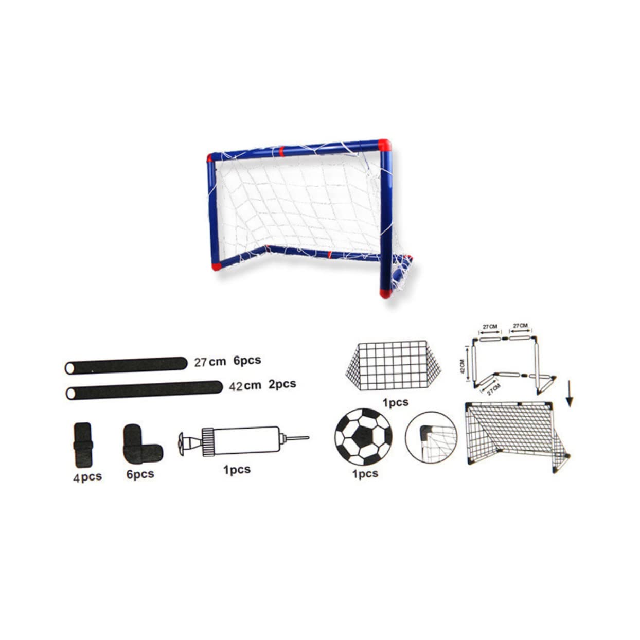 ifundom 1Set Outdoor Football Net Kit for Assemble Your Own Soccer Goal with Inflator Ball Tube Connectors and Tubes Height Blue for Backyard