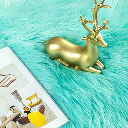 Yj.gwl Luxury Faux Sheepskin Fur Area Rug Soft Fluffy Rugs, Shag Plush Carpet Faux Fur Rug For Bedroom Floor Sofa Living Room, 2 X 3 Feet Rectangle Blue #TOP4