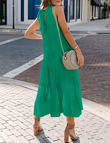 Image of HAEOF Women's Summer Sleeveless Halter Midi Maxi Dress Casual Loose Fit Pleated Tiered Flowy Beach Vacation Long Sundress