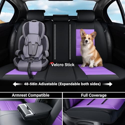 Image of Coverado Car Seat Covers Full Set, 5 Piece Car Seat Protector with Removable Headrest, Nappa Leather Breathable Front Rear Seat Cushion Side All Wrapped Universal Fit Truck Most Cars Purple