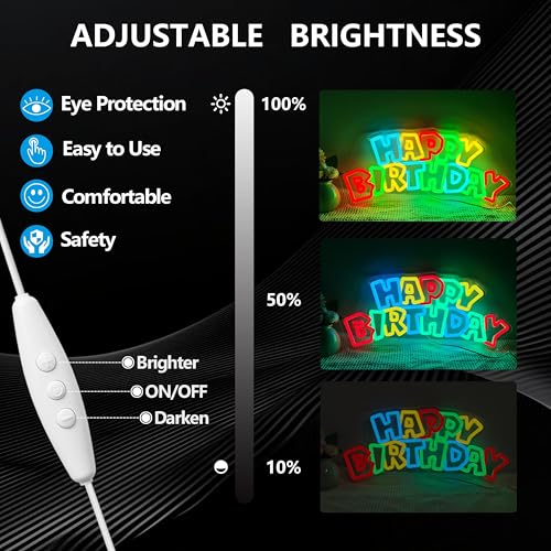 Image of Happy Birthday Neon Sign for Party Decor - LED Happy Birthday Light Up Sign, Dimmer & USB Powered Neon Sign for Backdrop, Birthday LED Lights for Birthday Party Decoration, 17.3 inchx 8.3 inch